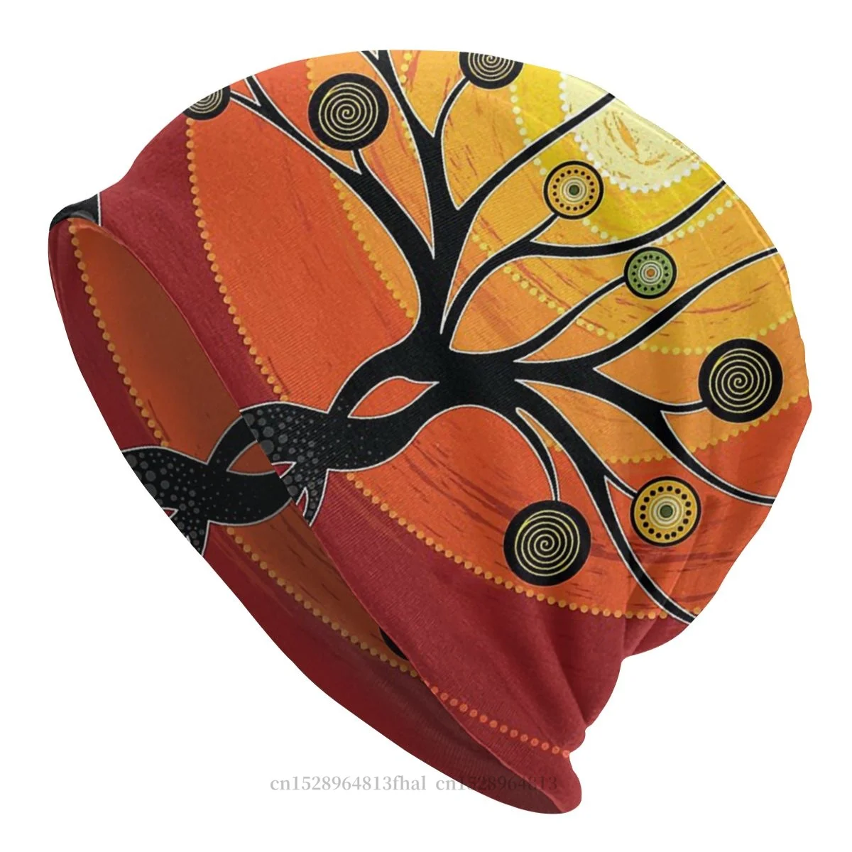 Australsk Aboriginal Kunst, Mode Hatte Varm Orange Bonnet Høj Kvalitet Skullies Beanies Caps - 0