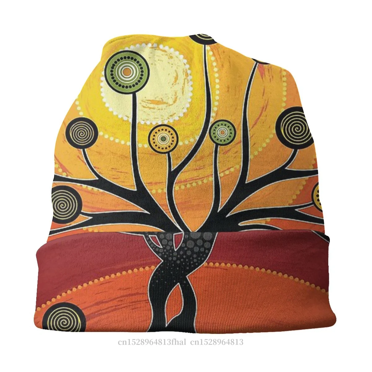 Australsk Aboriginal Kunst, Mode Hatte Varm Orange Bonnet Høj Kvalitet Skullies Beanies Caps - 2