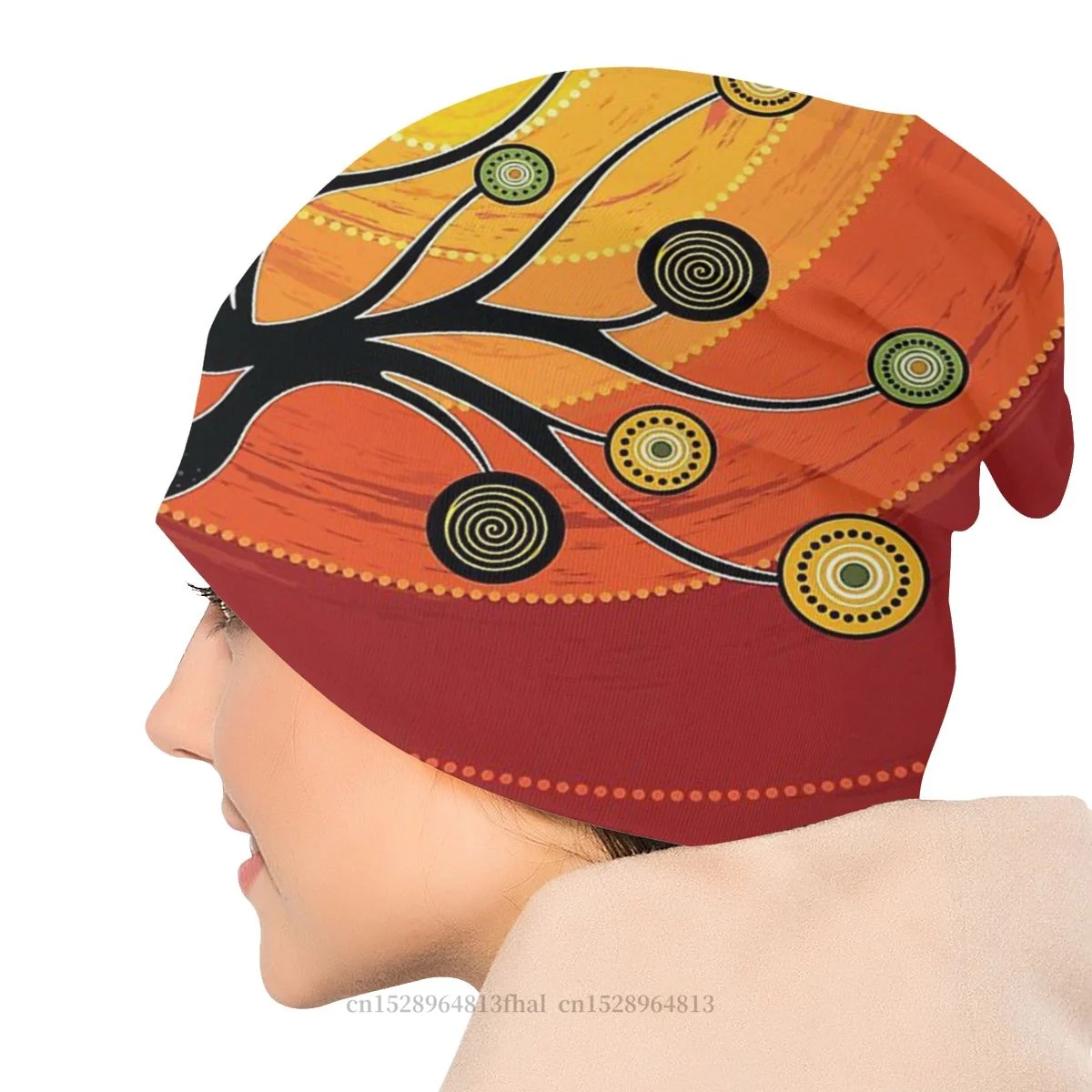 Australsk Aboriginal Kunst, Mode Hatte Varm Orange Bonnet Høj Kvalitet Skullies Beanies Caps - 4