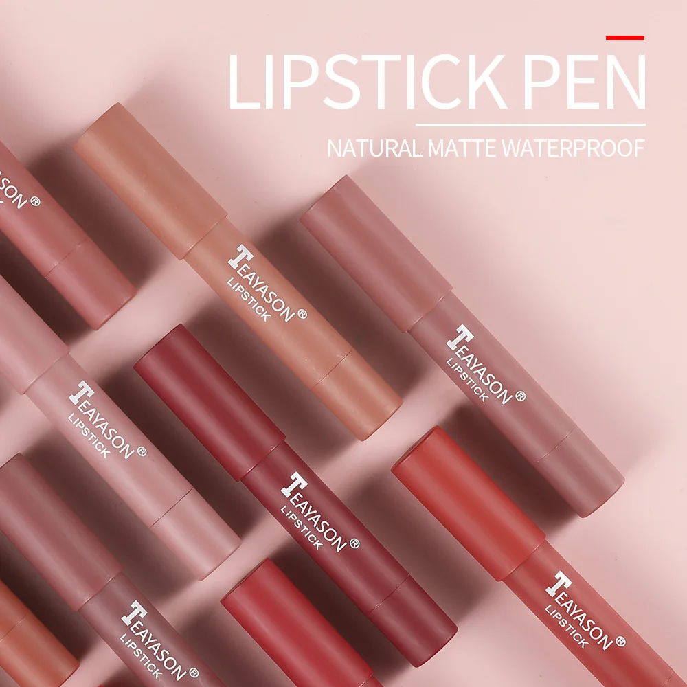 12 Farve Mat Læbestift Pen Nude Pink Mat Solid Lip Gloss Vandtæt Langtidsholdbar Læbestift Blyant Lip Liner Pen Læbe Makeup - 1