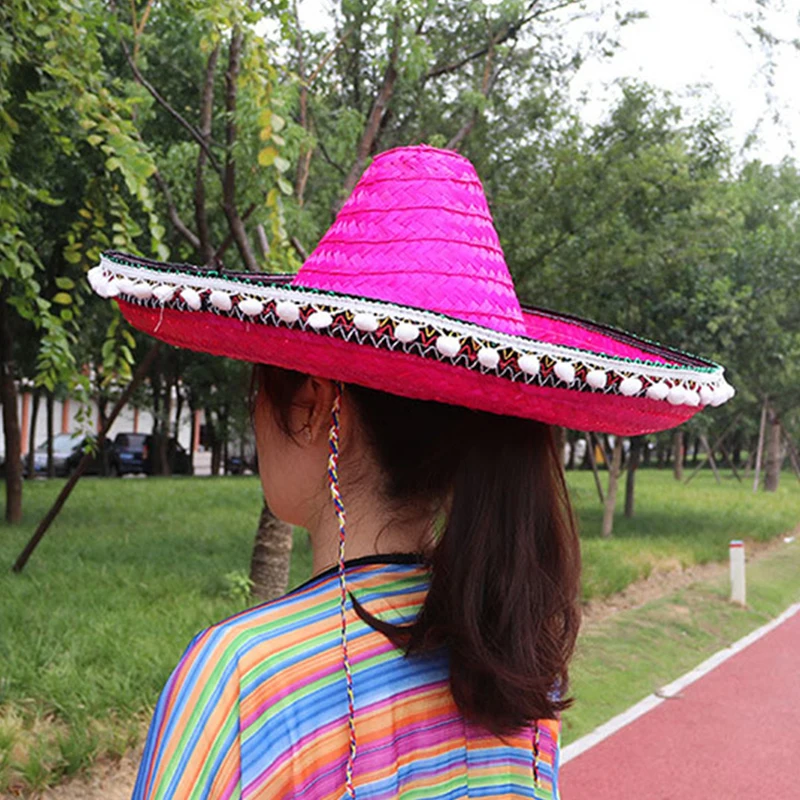 Mexicansk Stil stråhatte Wide Brim Farverige Mænd Kvinder Sommer Udendørs solhat Stor Størrelse Cool Rafia Sombrero til Halloween Party - 2