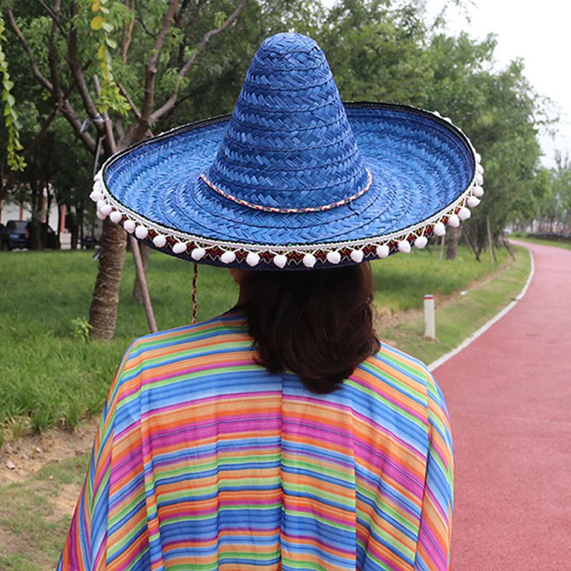 Mexicansk Stil stråhatte Wide Brim Farverige Mænd Kvinder Sommer Udendørs solhat Stor Størrelse Cool Rafia Sombrero til Halloween Party - 3