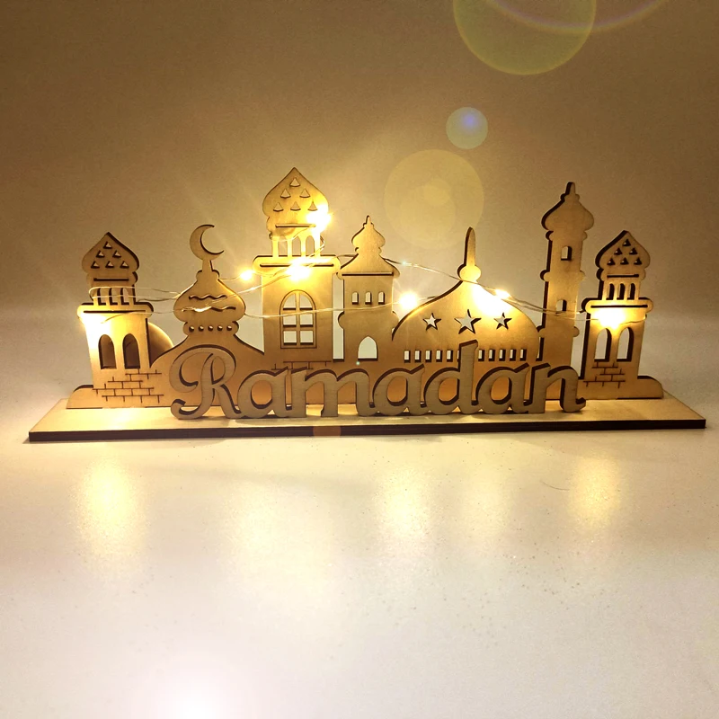 Muslimske fest Eid Mubarak Indretning af Forbrugsstoffer LED Træ Håndværk Ramadan Ornament Eid Al Adha Gaver Ramadan Dekoration til Hjemmet 2023 - 1