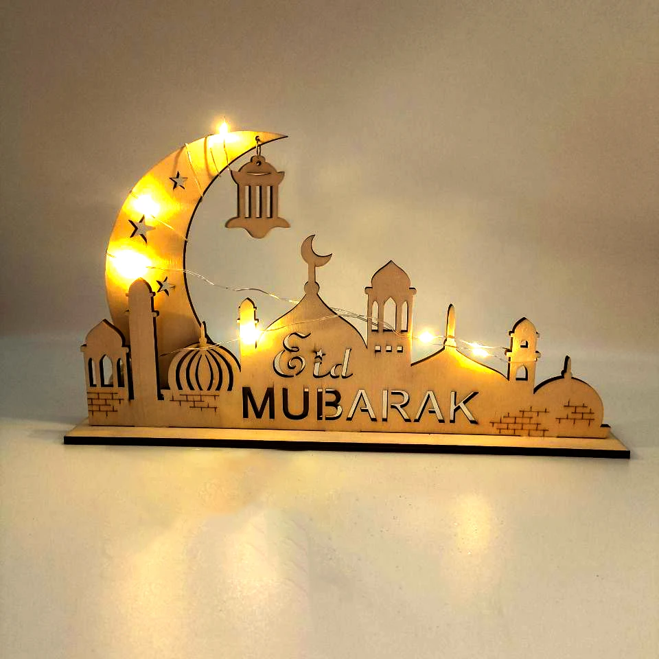 Muslimske fest Eid Mubarak Indretning af Forbrugsstoffer LED Træ Håndværk Ramadan Ornament Eid Al Adha Gaver Ramadan Dekoration til Hjemmet 2023 - 2