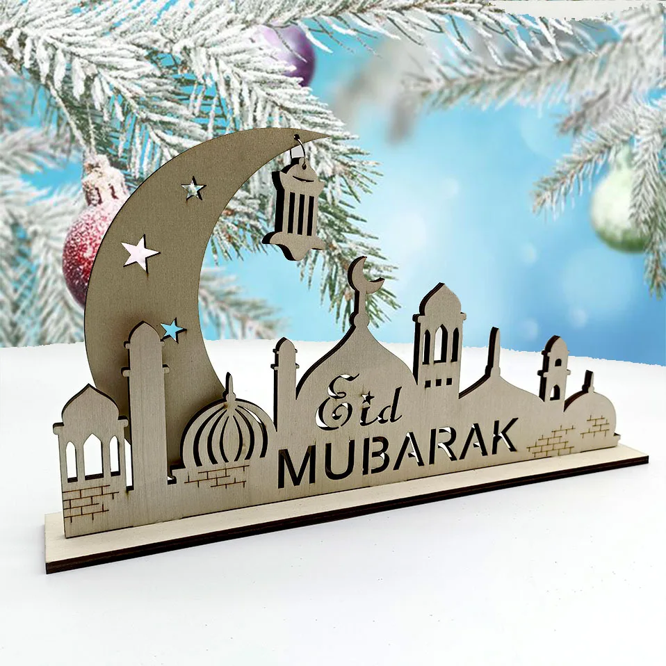 Muslimske fest Eid Mubarak Indretning af Forbrugsstoffer LED Træ Håndværk Ramadan Ornament Eid Al Adha Gaver Ramadan Dekoration til Hjemmet 2023 - 4