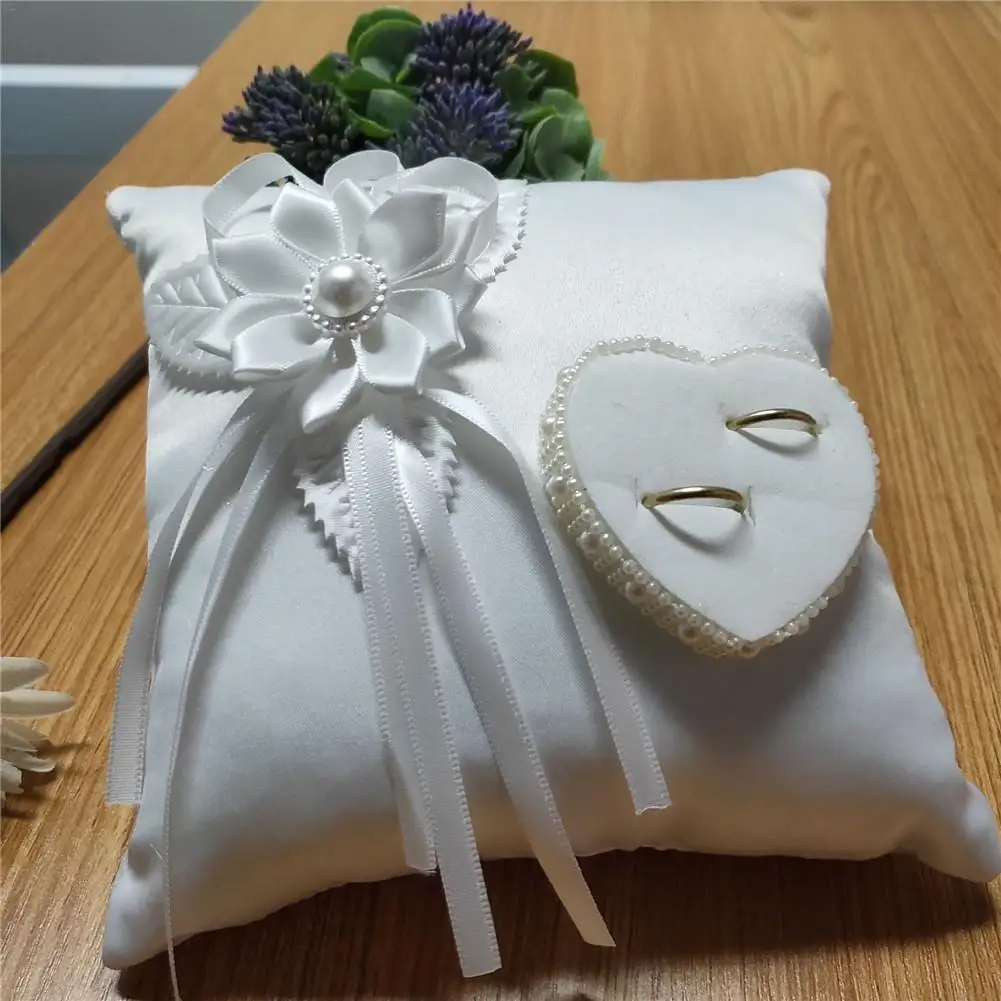20cm Europæiske Romantiske Brude Wedding Ring Indehaveren Pude Hjertet Bånd, Håndlavet Pude Indretning For Bryllup Ceremoni Uden Ringe - 3