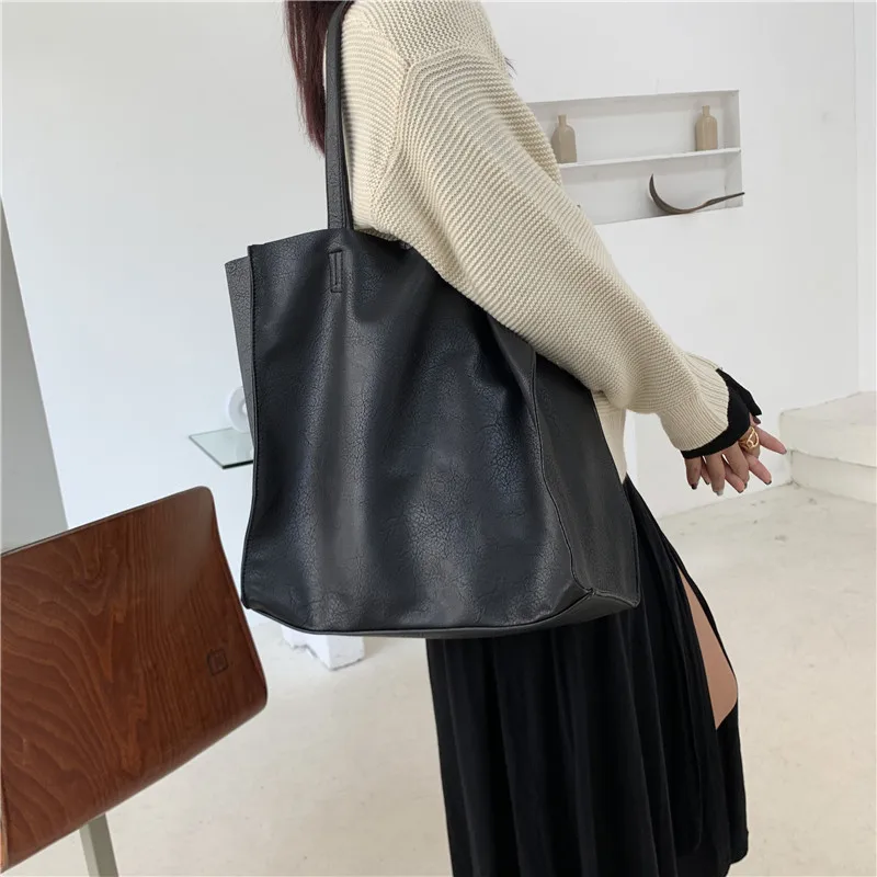 NIGEDU sort kvinder håndtaske Soft PU læder stor Totes Casual kvindelige Skulder tasker Stor kapacitet indkøbsposer damer hånd tasker - 1