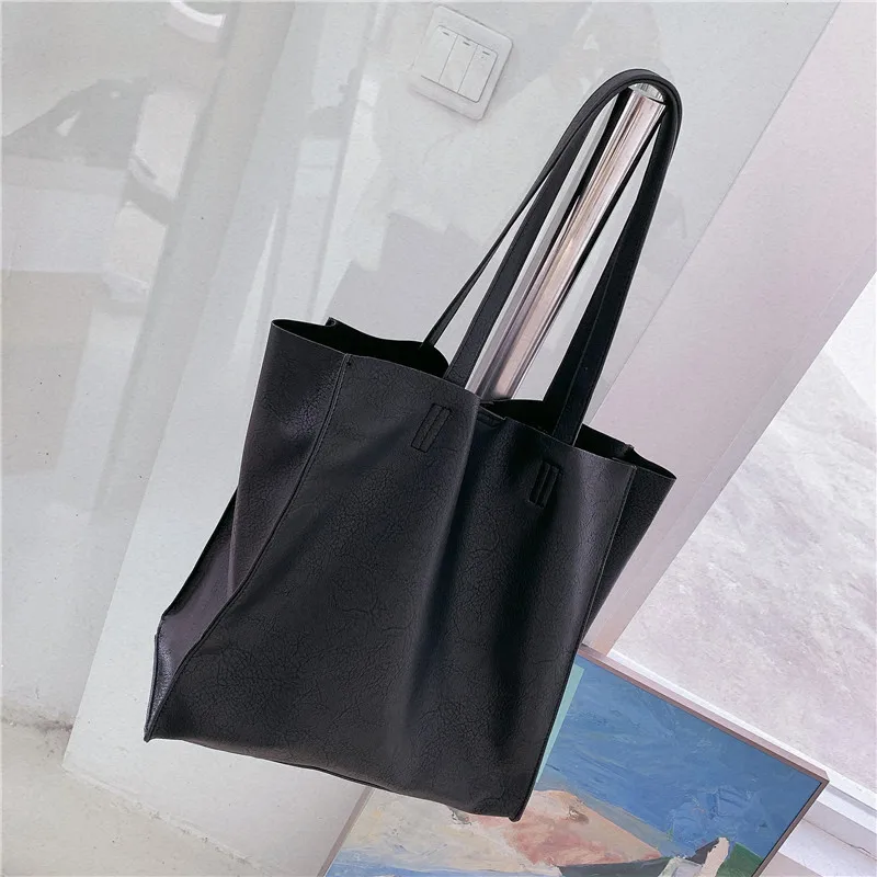 NIGEDU sort kvinder håndtaske Soft PU læder stor Totes Casual kvindelige Skulder tasker Stor kapacitet indkøbsposer damer hånd tasker - 2