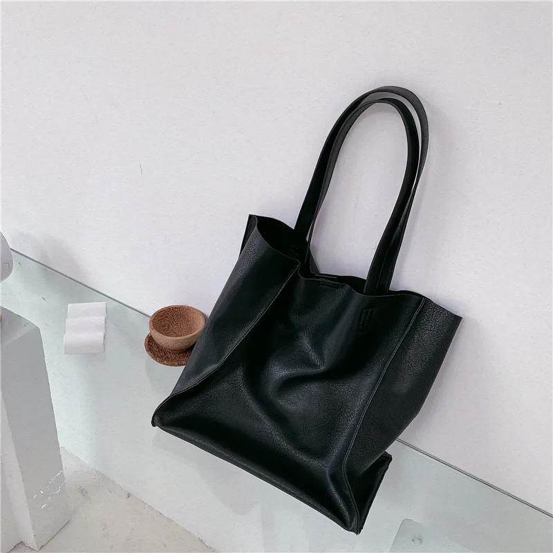 NIGEDU sort kvinder håndtaske Soft PU læder stor Totes Casual kvindelige Skulder tasker Stor kapacitet indkøbsposer damer hånd tasker - 3
