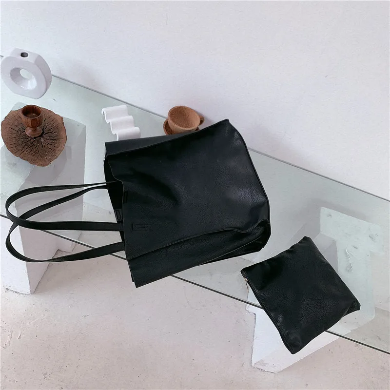 NIGEDU sort kvinder håndtaske Soft PU læder stor Totes Casual kvindelige Skulder tasker Stor kapacitet indkøbsposer damer hånd tasker - 4
