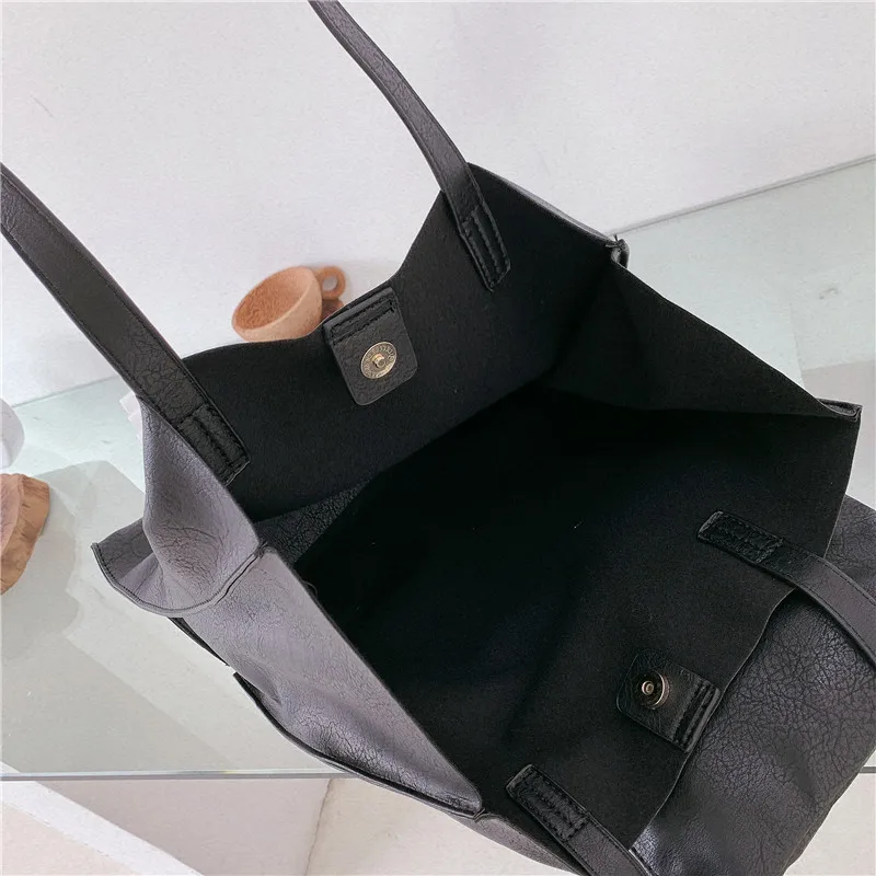 NIGEDU sort kvinder håndtaske Soft PU læder stor Totes Casual kvindelige Skulder tasker Stor kapacitet indkøbsposer damer hånd tasker - 5