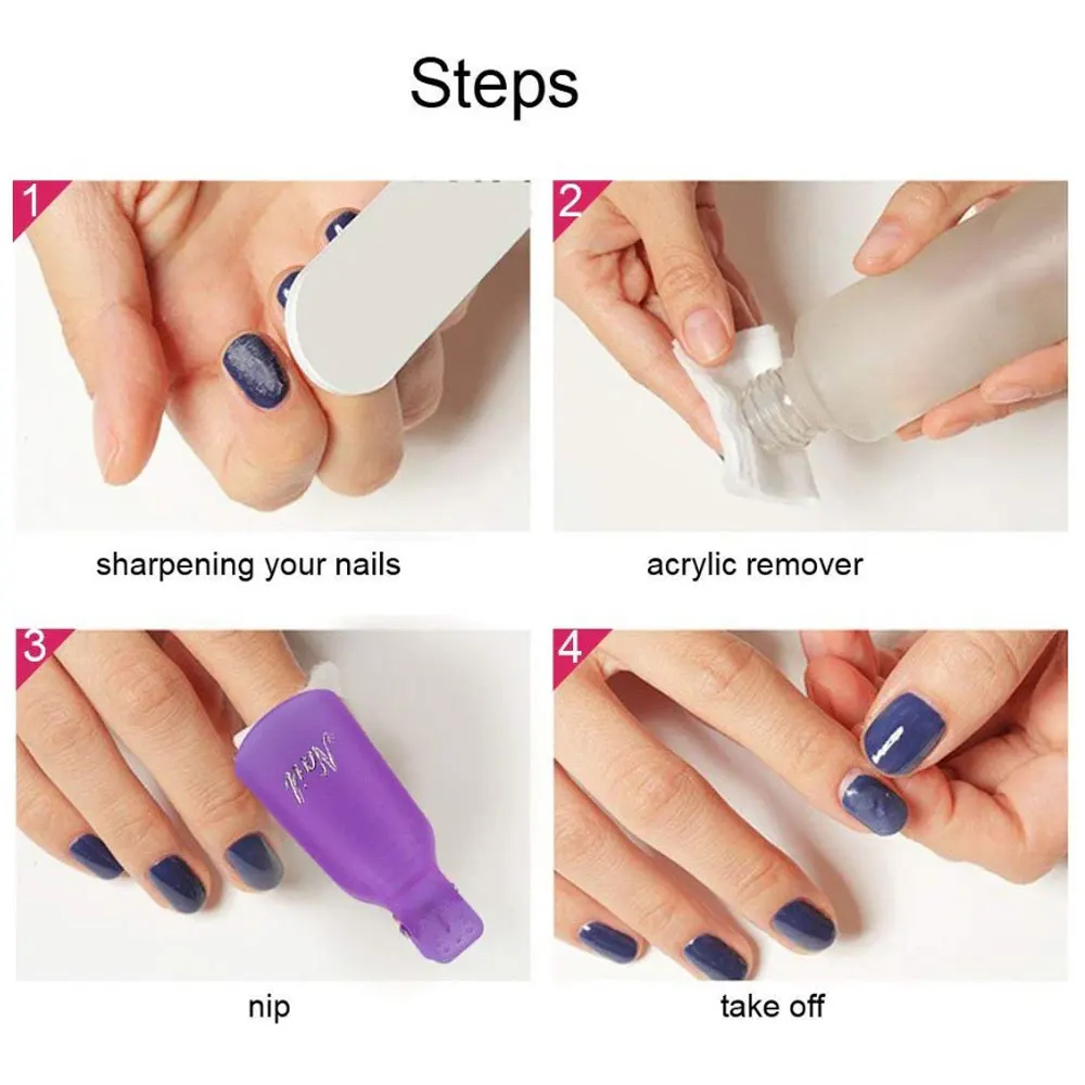 10STK Plast Nail Art Soak Off Hætte Klip UV Gel Neglelak Remover Wrap Værktøj Nail Art Tips til Fingrene Pink Lilla Soaker Caps - 1