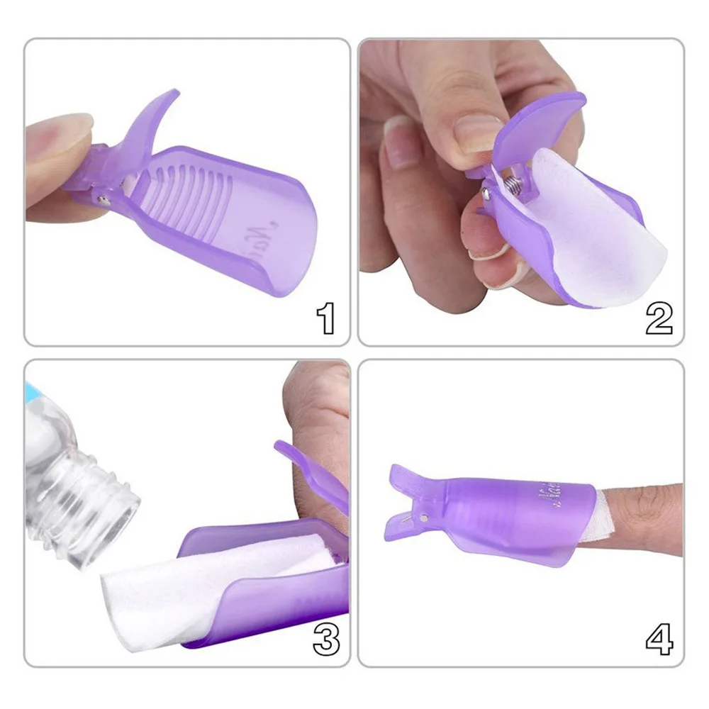 10STK Plast Nail Art Soak Off Hætte Klip UV Gel Neglelak Remover Wrap Værktøj Nail Art Tips til Fingrene Pink Lilla Soaker Caps - 2