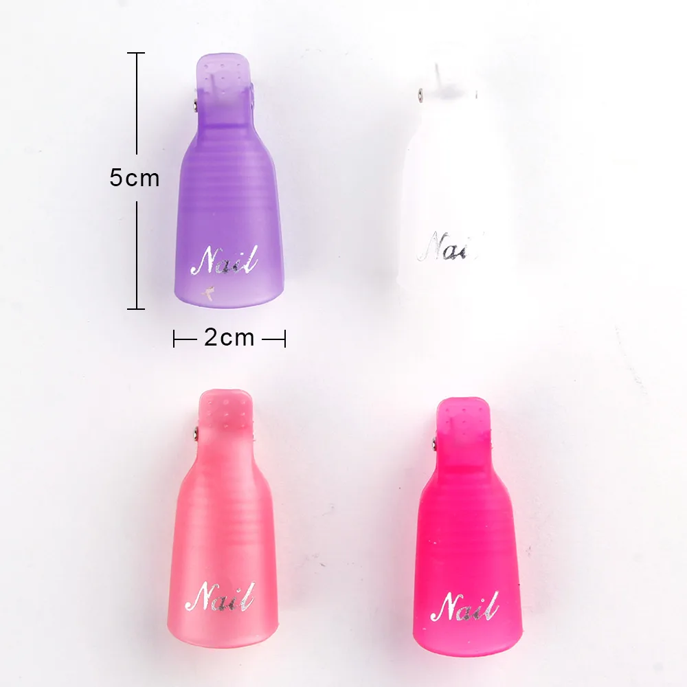 10STK Plast Nail Art Soak Off Hætte Klip UV Gel Neglelak Remover Wrap Værktøj Nail Art Tips til Fingrene Pink Lilla Soaker Caps - 4