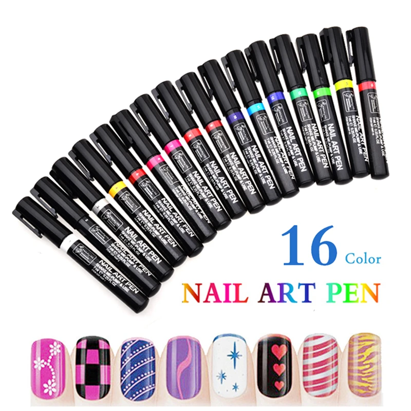1stk Neglelak Prik-Tegning Pen Nail Art Pensel UV Gel DIY Maleri Lak Manicure Design Tilbehør 16 Farver - 0