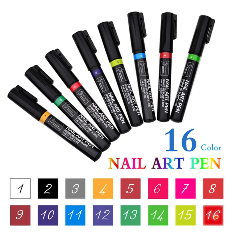 1stk Neglelak Prik-Tegning Pen Nail Art Pensel UV Gel DIY Maleri Lak Manicure Design Tilbehør 16 Farver - 3