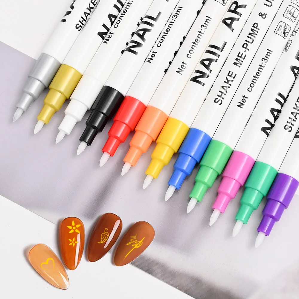 12Colors Graffiti Nail Art Pen Sæt Vandtæt Tegning, Maleri Liner Brush DIY Blomst Kunst Abstrakt Værktøj, Tilbehør Manicure - 0