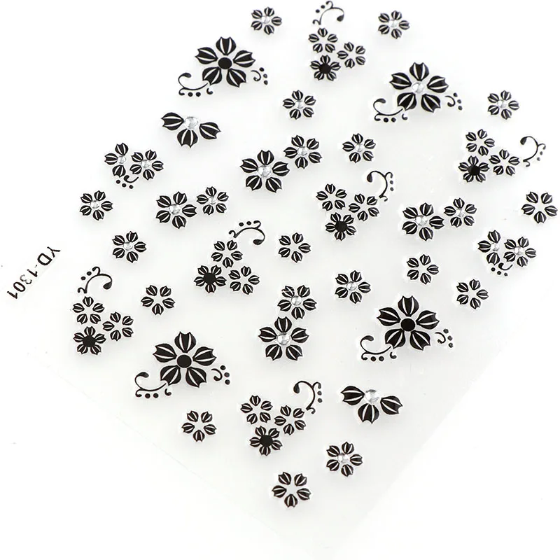 Tilfældige 30 Ark 3D Negle Sticker Gennemsigtig Bund Hvid Sort Blomst-Serien Søm Mærkat Dekoration - 3