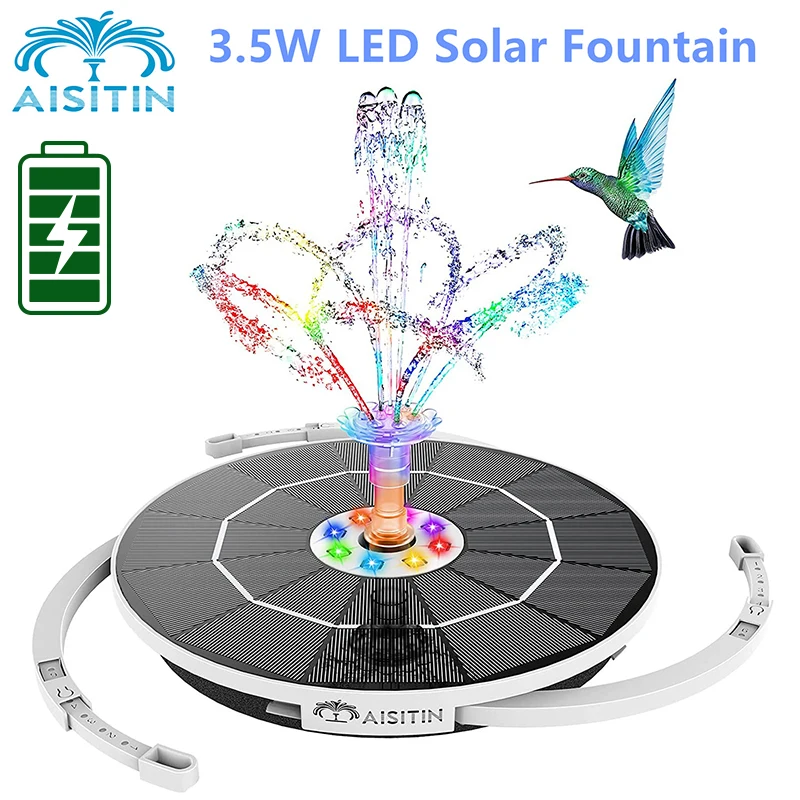 AISITIN 3.5 W LED Solar-Fontænen for Fugl bad, 3000mAh Batteri Solar Vand Springvand med 6 Dyser, Sol Springvand Pumpe til Dam - 0