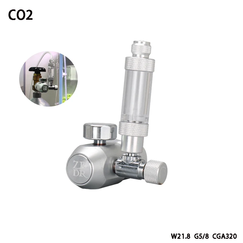Akvarium CO2-regulator, akvarium aluminium legering enkelt trykmåler regulator, vandplanter CO2-udstyr-tilbehør - 0