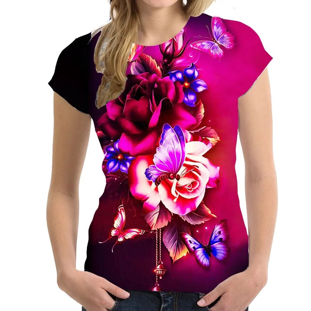 Nye Kvinder T-shirt med O-hals Sexet Top, t-Shirts Mode Sjov Sommer Kvindelige Blød T-Shirt til Kvinder Kjole Sommerfugl Print Lades Korte Ærmer - 0