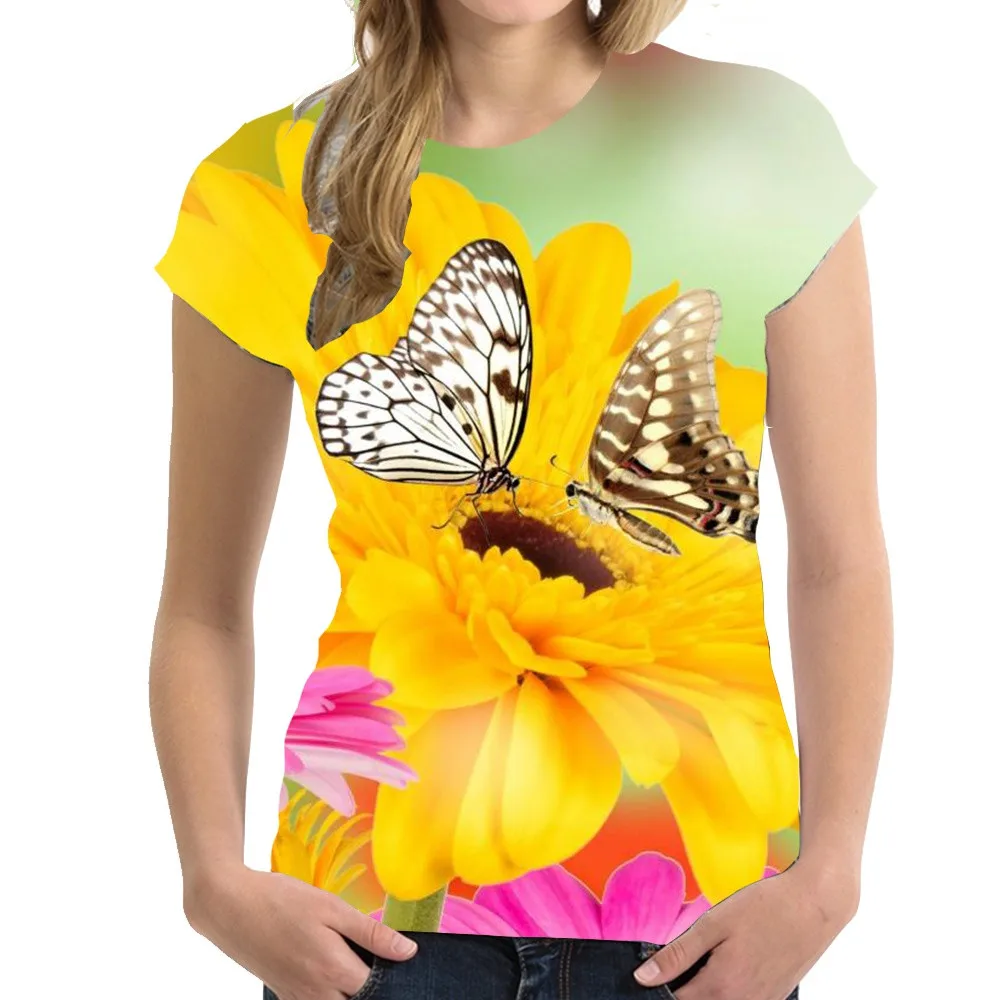 Nye Kvinder T-shirt med O-hals Sexet Top, t-Shirts Mode Sjov Sommer Kvindelige Blød T-Shirt til Kvinder Kjole Sommerfugl Print Lades Korte Ærmer - 1