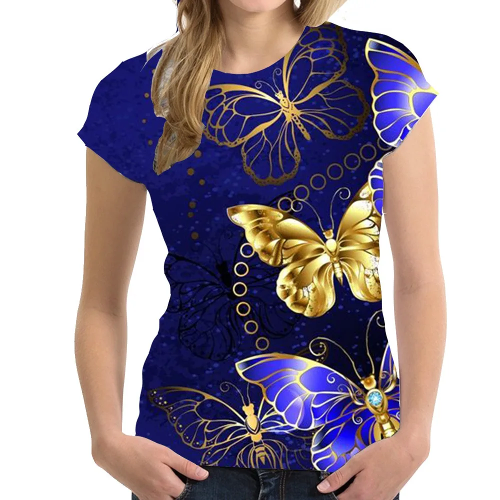 Nye Kvinder T-shirt med O-hals Sexet Top, t-Shirts Mode Sjov Sommer Kvindelige Blød T-Shirt til Kvinder Kjole Sommerfugl Print Lades Korte Ærmer - 2