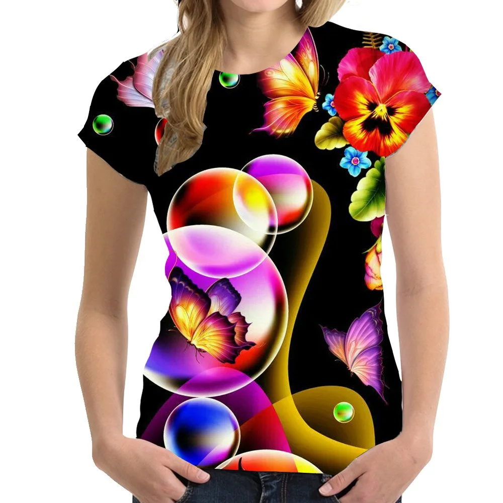Nye Kvinder T-shirt med O-hals Sexet Top, t-Shirts Mode Sjov Sommer Kvindelige Blød T-Shirt til Kvinder Kjole Sommerfugl Print Lades Korte Ærmer - 4