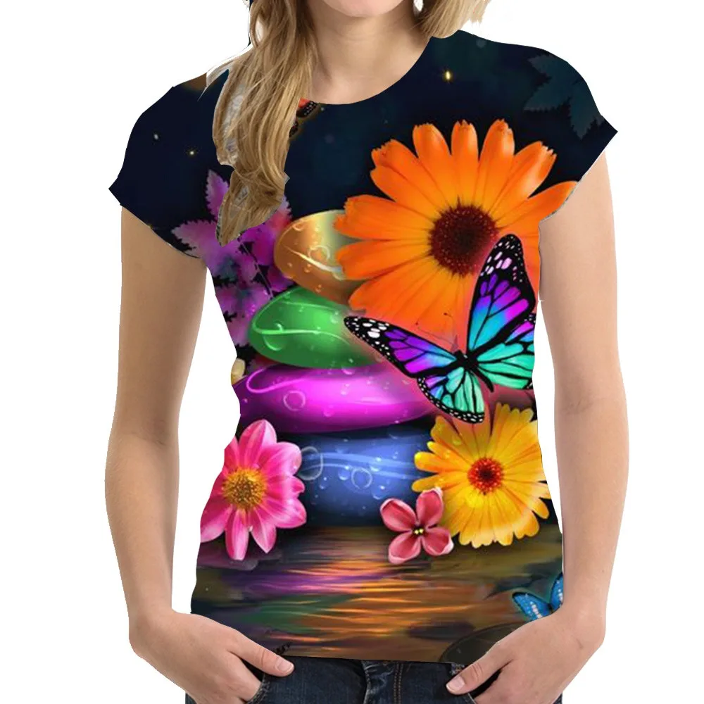 Nye Kvinder T-shirt med O-hals Sexet Top, t-Shirts Mode Sjov Sommer Kvindelige Blød T-Shirt til Kvinder Kjole Sommerfugl Print Lades Korte Ærmer - 5
