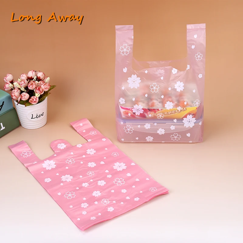 100 Stk Sakura Cherry Blomst Disponibel Vest Opbevaring Af Fødevarer Seal Bag Saver Wrap Plastikposer Holde Sig Frisk Op Med Hjem - 1