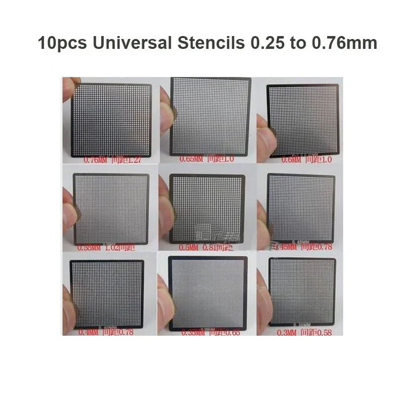 10stk/masse Universal Stencils Direkte Varme BGA 0,25 Til 0,76 mm BGA Reballing Kit Værktøj til spåntagende Bearbejdning Reparation IC - 0