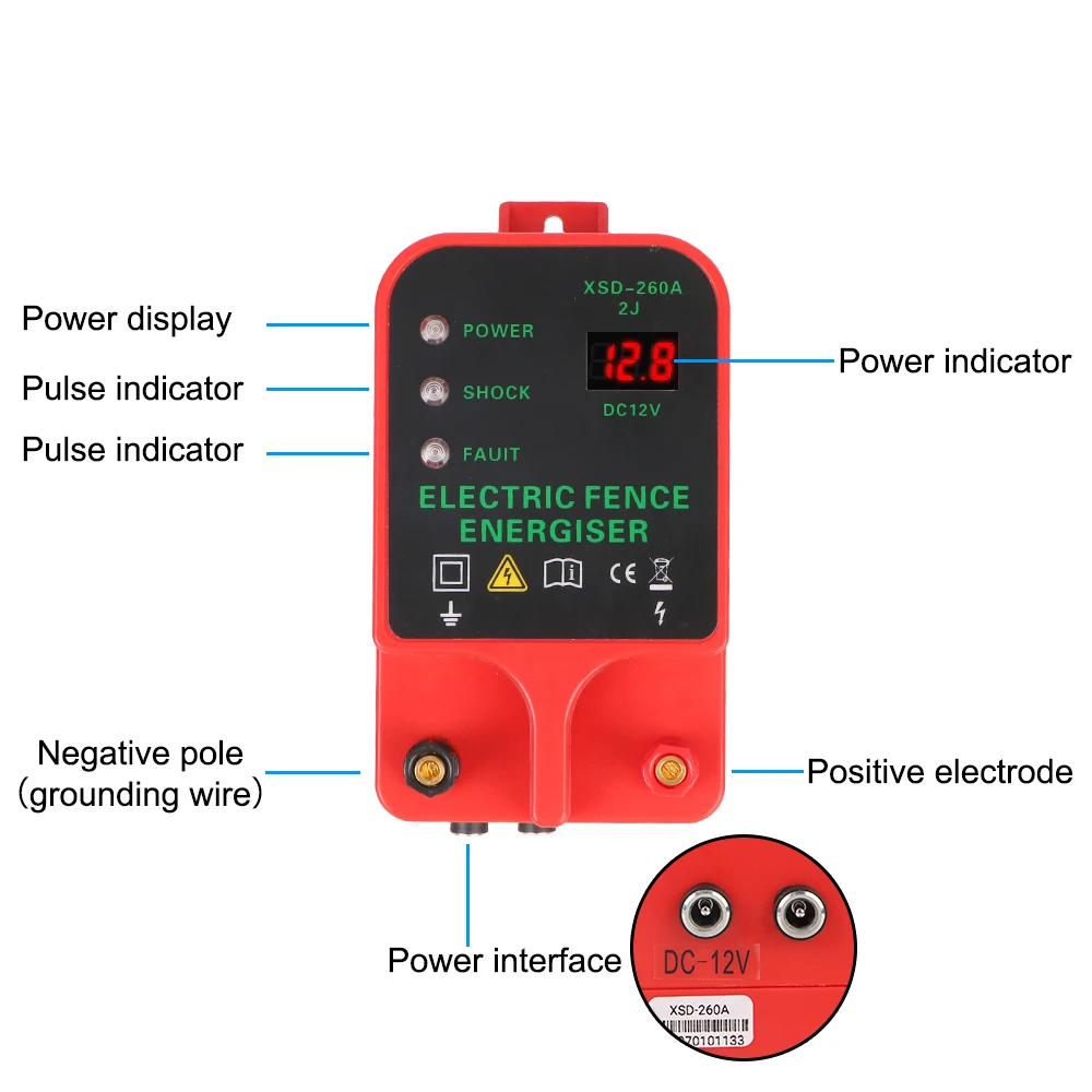 Høj decibel Alarm Spænding Display Vandtæt Elektrisk Hegn Energizer Husdyr Høj spændingspuls Controller LCD-10 km - 4