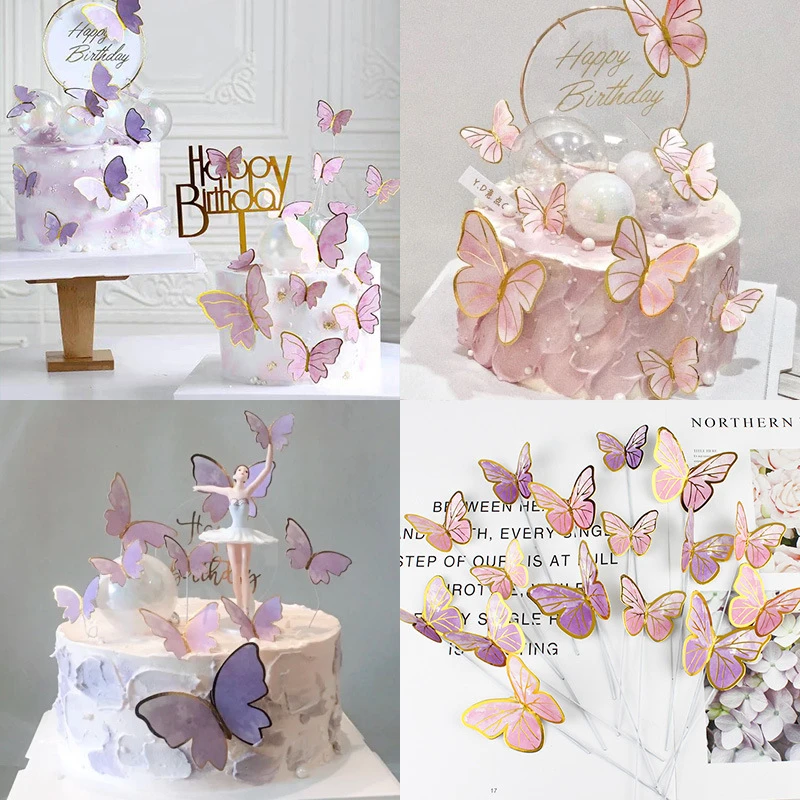 10stk Stempling af Guld-Pink Butterfly Kage Toppers Prinsesse Pige Bryllup Happy Birthday Party Indretning Dessert Kage Udsmykning Butterfly - 1