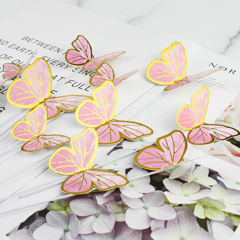 10stk Stempling af Guld-Pink Butterfly Kage Toppers Prinsesse Pige Bryllup Happy Birthday Party Indretning Dessert Kage Udsmykning Butterfly - 3