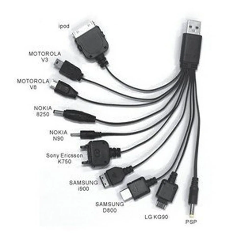 10 in1 Multifunktionelle USB-dataoverførsel Kabel til iPod, Motorola, Nokia, Samsung, LG, Sony Ericsson Consumer Electronics Data Kabler - 1