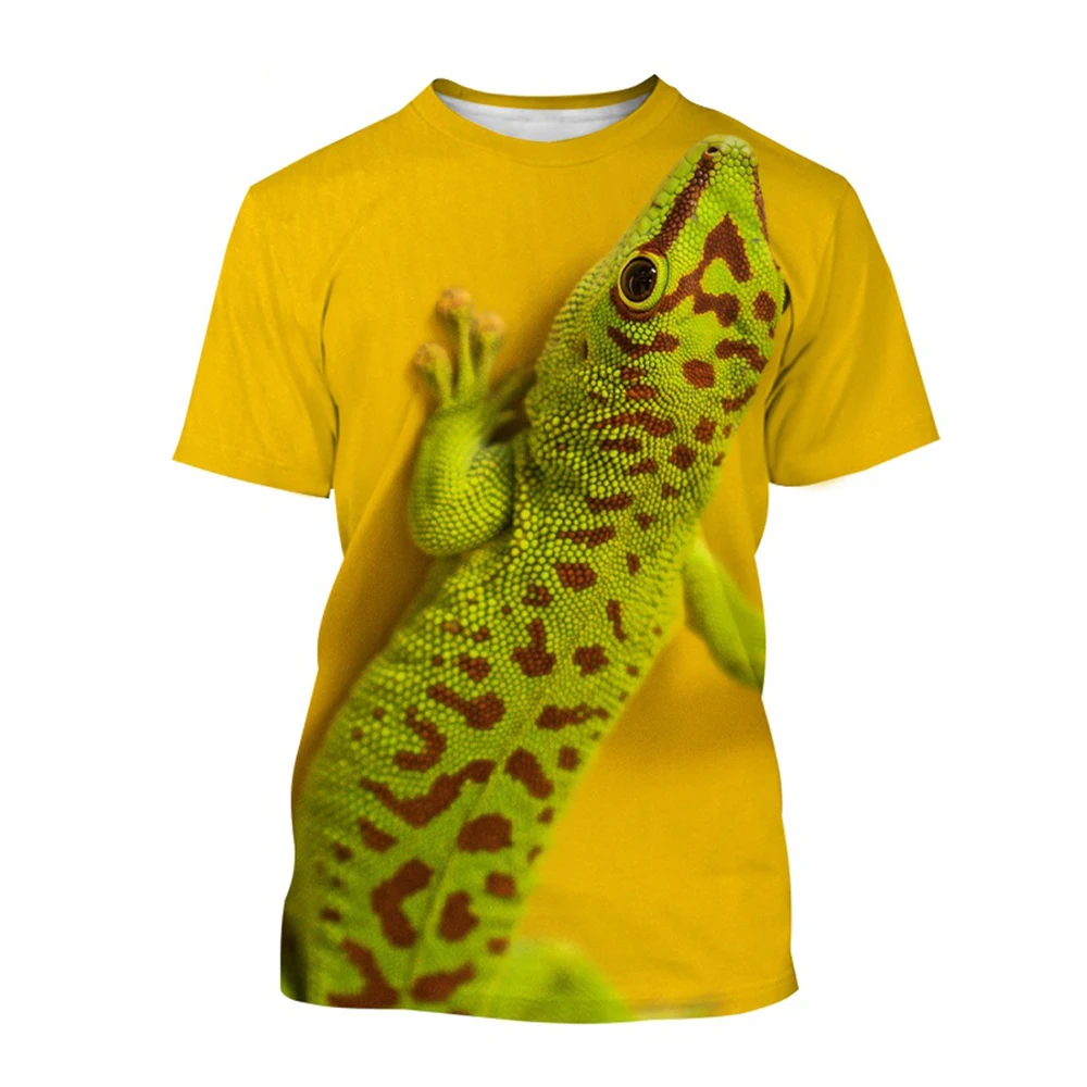 Krybdyr Gecko 3D Printet Sommer Mænds Rund Hals T-shirt Afslappet Korte Ærmer Overdimensionerede Pullover Fashion Tee Toppe Mænd Tøj - 0