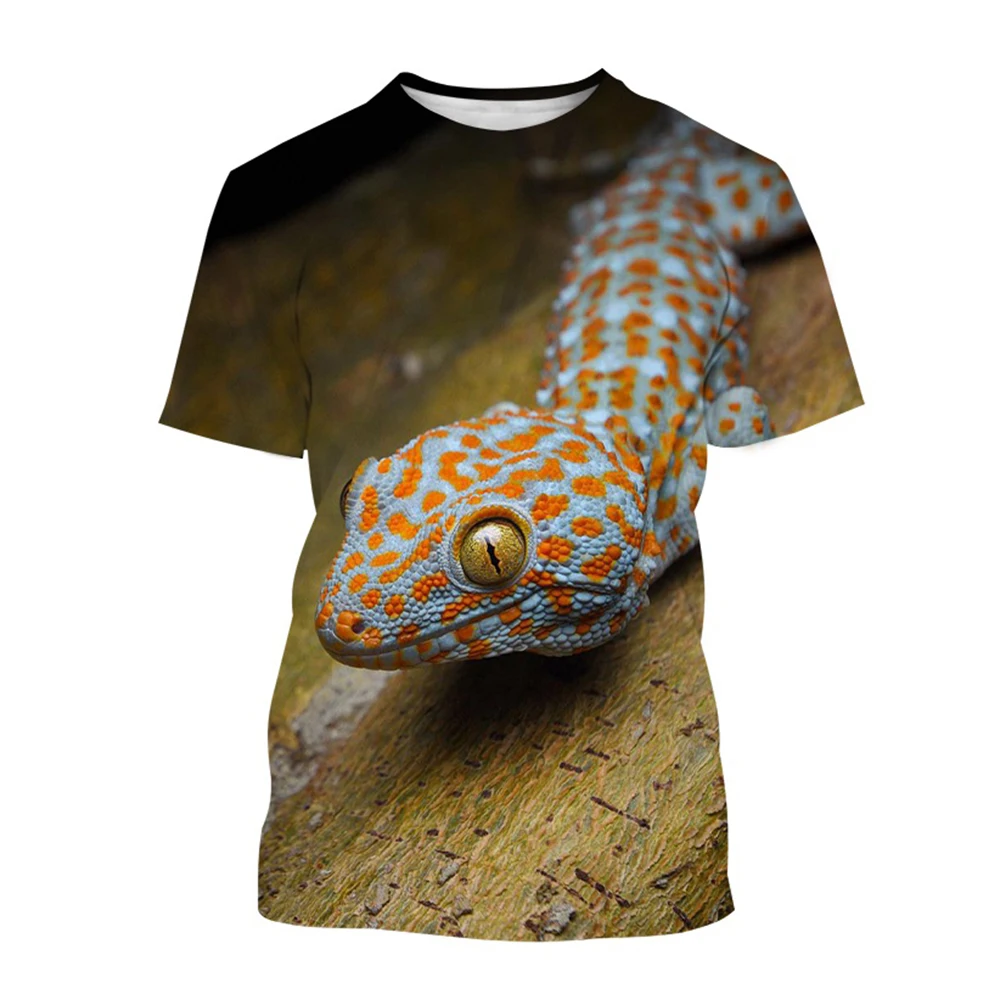 Krybdyr Gecko 3D Printet Sommer Mænds Rund Hals T-shirt Afslappet Korte Ærmer Overdimensionerede Pullover Fashion Tee Toppe Mænd Tøj - 1