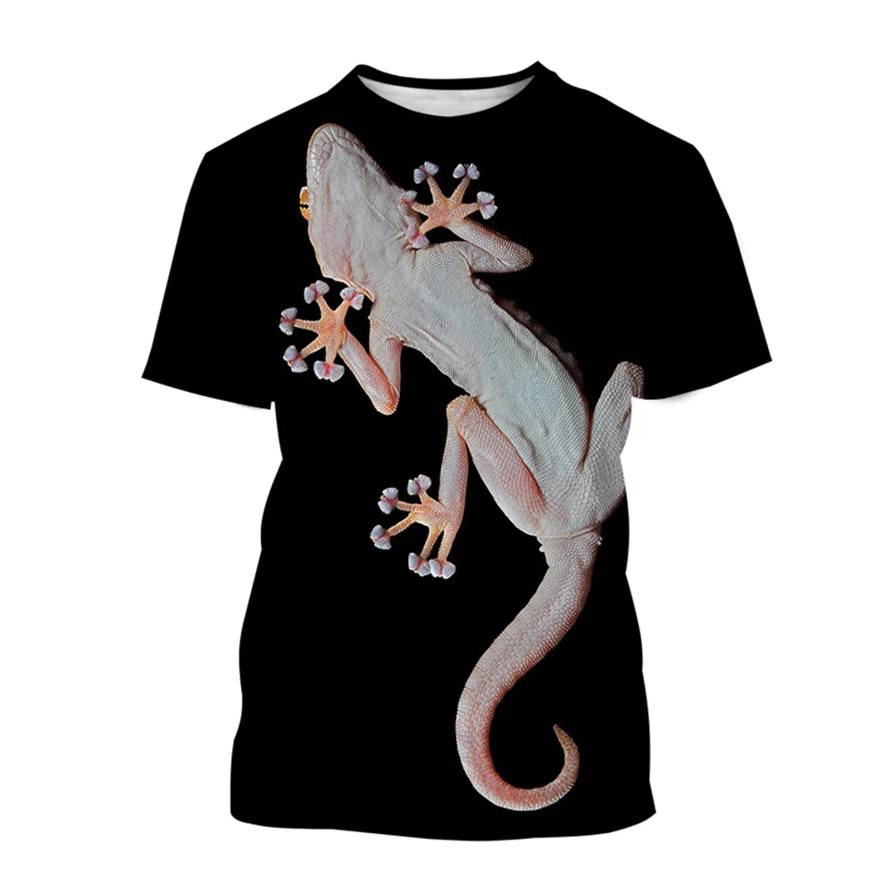 Krybdyr Gecko 3D Printet Sommer Mænds Rund Hals T-shirt Afslappet Korte Ærmer Overdimensionerede Pullover Fashion Tee Toppe Mænd Tøj - 2