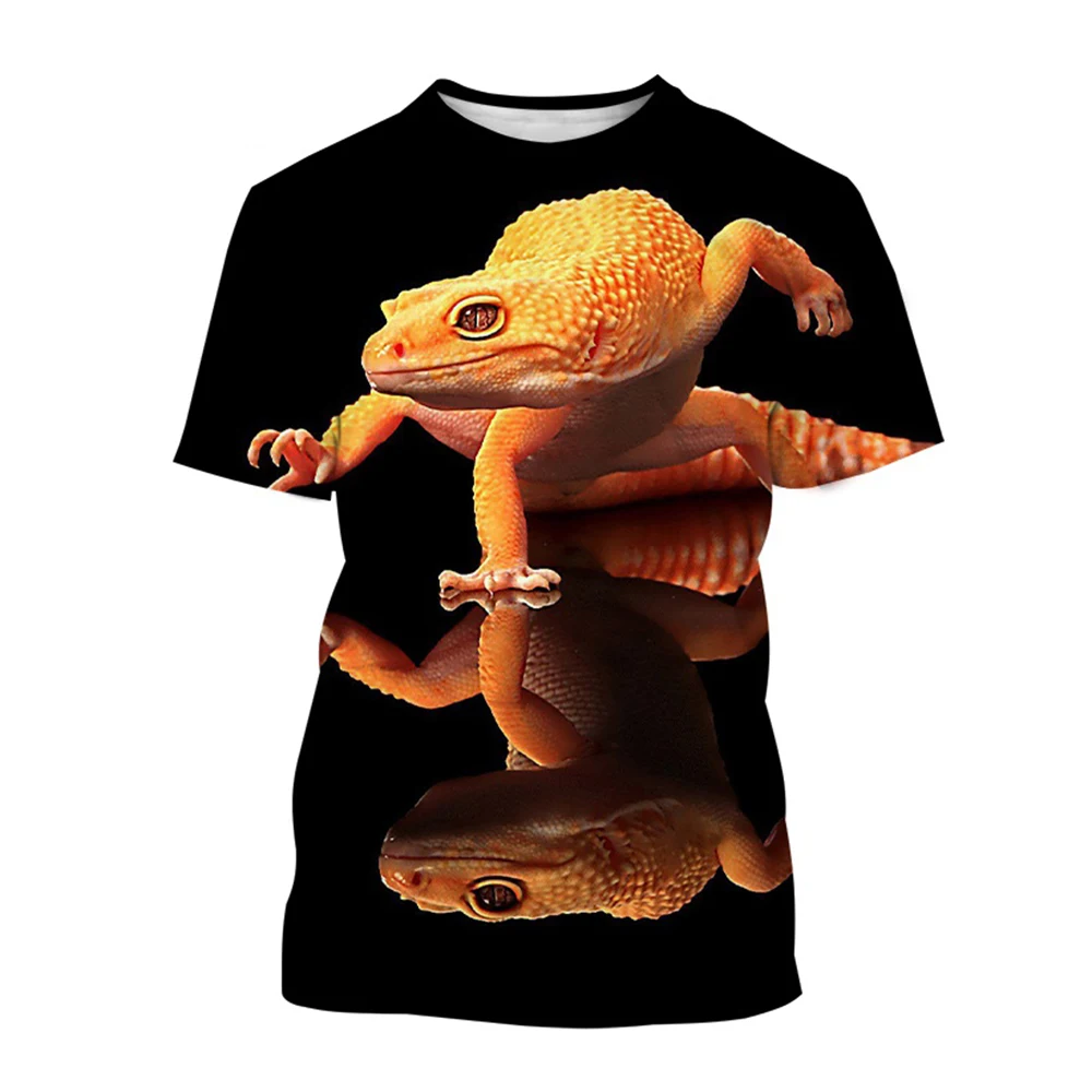 Krybdyr Gecko 3D Printet Sommer Mænds Rund Hals T-shirt Afslappet Korte Ærmer Overdimensionerede Pullover Fashion Tee Toppe Mænd Tøj - 3