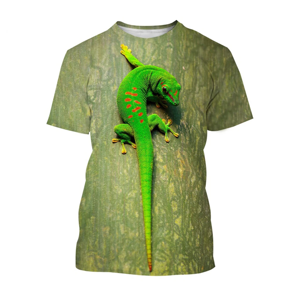 Krybdyr Gecko 3D Printet Sommer Mænds Rund Hals T-shirt Afslappet Korte Ærmer Overdimensionerede Pullover Fashion Tee Toppe Mænd Tøj - 4