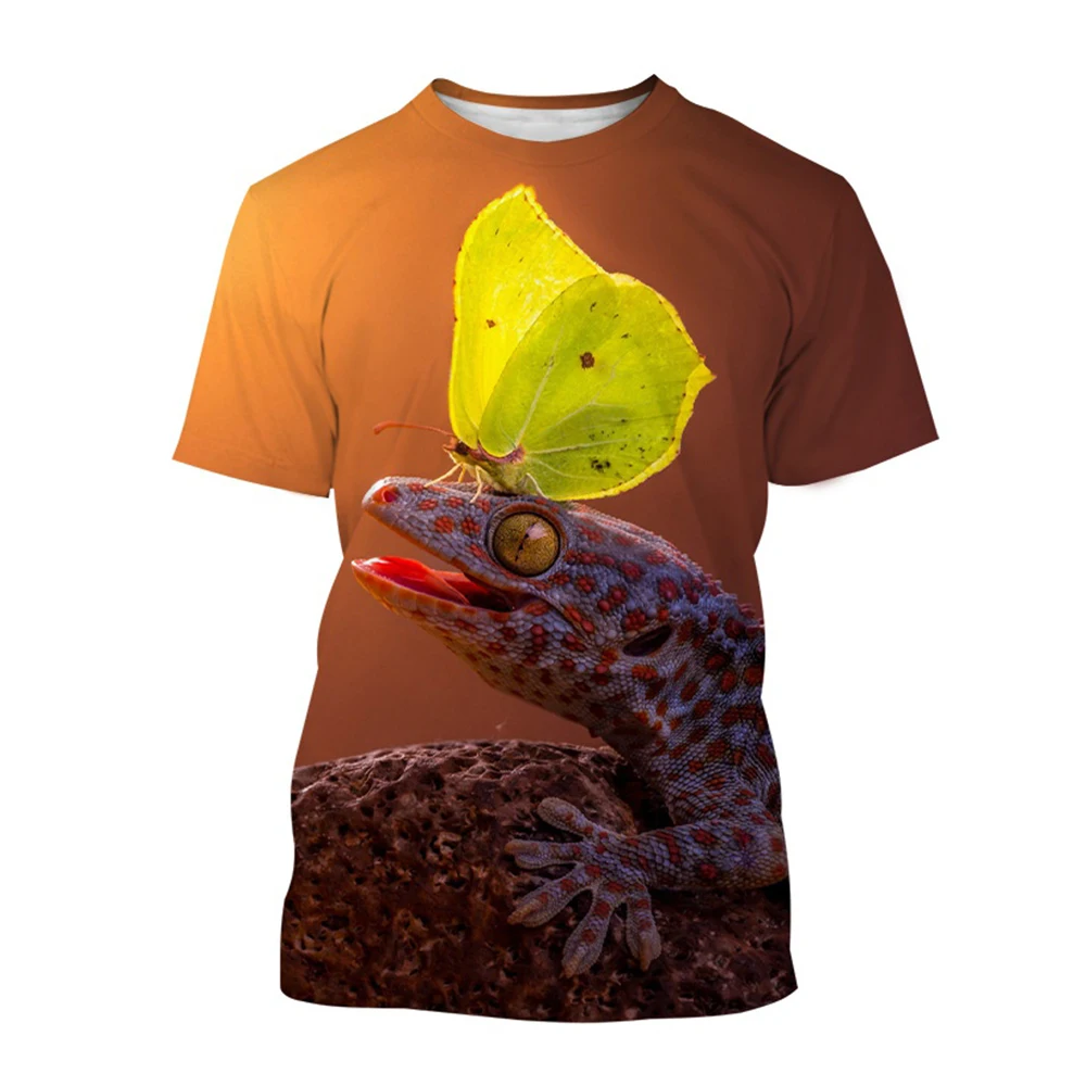 Krybdyr Gecko 3D Printet Sommer Mænds Rund Hals T-shirt Afslappet Korte Ærmer Overdimensionerede Pullover Fashion Tee Toppe Mænd Tøj - 5