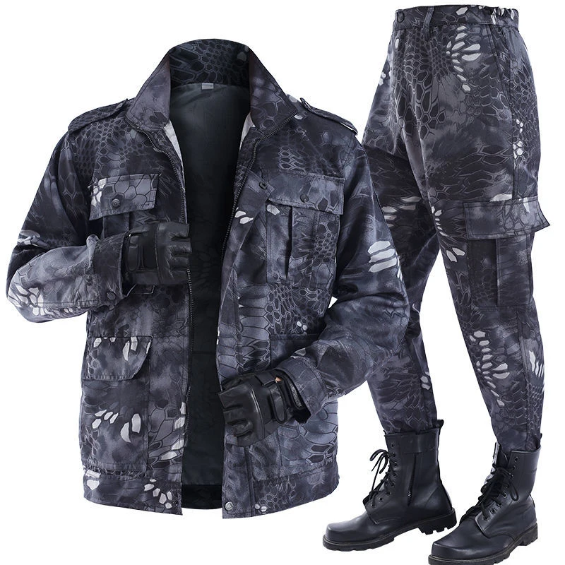 Militære mænd er blød sportstøj udendørs camouflage tøj black python mønster slidstærkt arbejdstøj arbejdskraft, der passer - 1