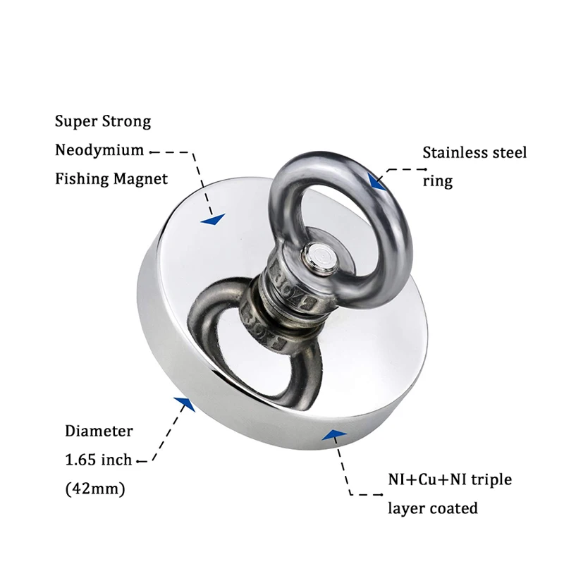 Super Stærk Neodym-Fiskeri Magneter Tunge Sjældne Jordarters Magnet med Forsænket Hul Øjebolt for Bjærgning Magnetiske Fiskeri - 2